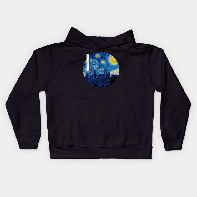 Oklahoma City Van Gogh Starry Night Circle Kids Hoodie by Ferrazi